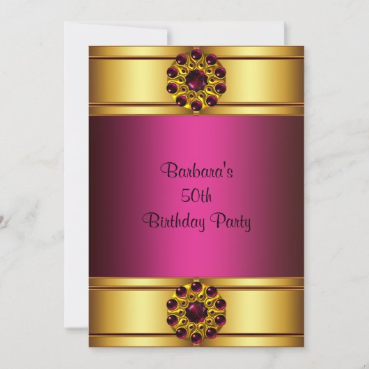 50e verjaardag uitnodiging in goud-roze (Voorkant)