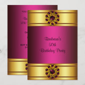 50e verjaardag uitnodiging in goud-roze (Voorkant / Achterkant)