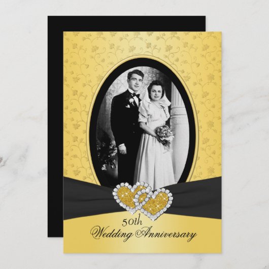 50e verjaardag Uitnodiging Joined Hearts II (Voorkant / Achterkant)