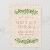 50e verjaardag uitnodiging – linnen groen | Vijfti (Voorkant / Achterkant)