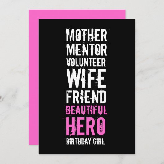 50e verjaardag Uitnodiging - Mam Volunteer Hero (Voorkant / Achterkant)