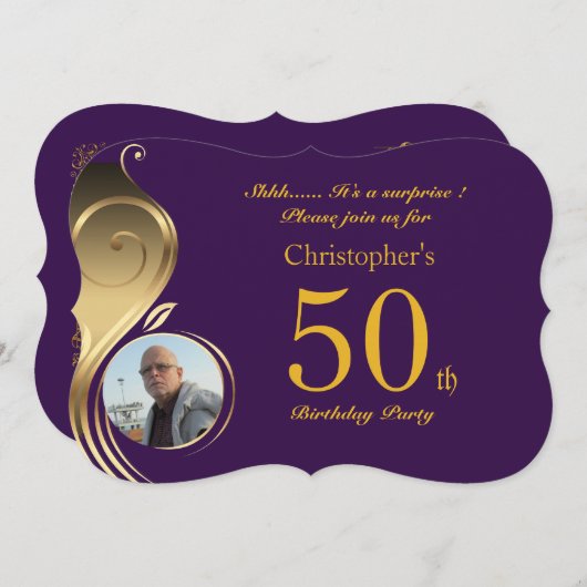 50e, Verjaardag Uitnodiging Man Elke leeftijd, Fot (Voorkant / Achterkant)