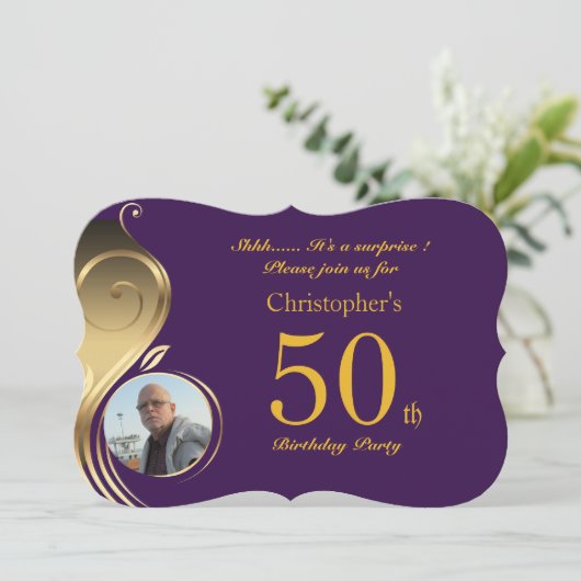 50e, Verjaardag Uitnodiging Man Elke leeftijd, Fot (Staand voorkant)