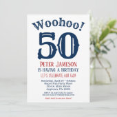 50e verjaardag Uitnodiging Mannen marineblauw (Staand voorkant)