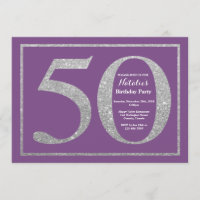 50e verjaardag Uitnodiging Paars en Zilver Glitter