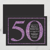 50e Verjaardag Uitnodiging Paarse Glitter schoolbo (Voorkant / Achterkant)