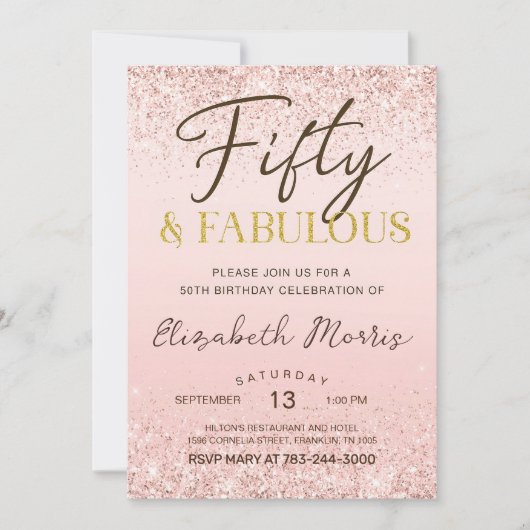 50e Verjaardag Uitnodiging Printable Roos Gold Fif (Voorkant)