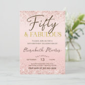 50e Verjaardag Uitnodiging Printable Roos Gold Fif (Staand voorkant)