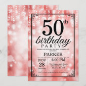 50e verjaardag uitnodiging Red Glitter (Voorkant / Achterkant)