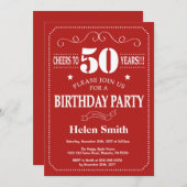 50e verjaardag Uitnodiging rood en wit (Voorkant / Achterkant)