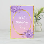 50e verjaardag uitnodiging roos gouden violet (Staand voorkant)