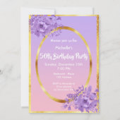 50e verjaardag uitnodiging roos gouden violet (Achterkant)