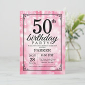 50e verjaardag uitnodiging roze glitter (Staand voorkant)