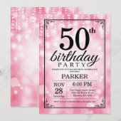 50e verjaardag uitnodiging roze glitter (Voorkant / Achterkant)