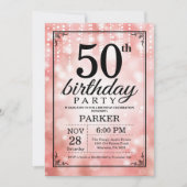 50e verjaardag uitnodiging roze glitter (Voorkant)