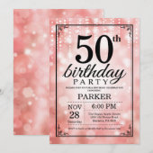 50e verjaardag uitnodiging roze glitter (Voorkant / Achterkant)