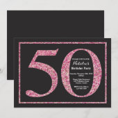 50e verjaardag Uitnodiging Roze Glitter Chalkboard (Voorkant / Achterkant)