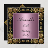 50e verjaardag Uitnodiging roze zwart goud (Voorkant / Achterkant)
