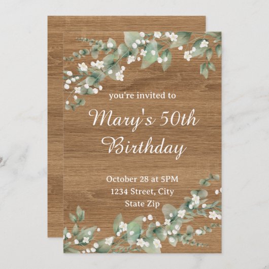 50e verjaardag uitnodiging - rustiek groen (Voorkant / Achterkant)