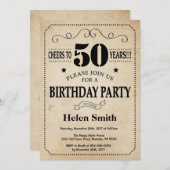 50e Verjaardag Uitnodiging Rustieke Retro (Voorkant / Achterkant)