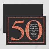 50e Verjaardag Uitnodiging Sinaasappel Glitter Kri (Voorkant / Achterkant)