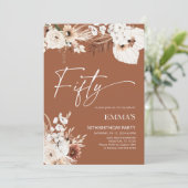 50e Verjaardag Uitnodiging Terracotta Boho Pampas (Staand voorkant)