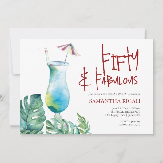 50e verjaardag uitnodiging Tropische Cocktail (Voorkant)