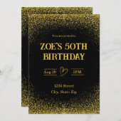 50e verjaardag uitnodiging – Vijftig in goud | Mod (Voorkant / Achterkant)