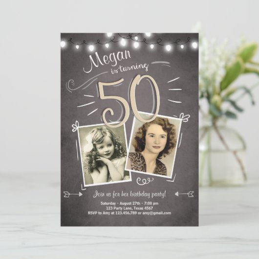 50e verjaardag uitnodiging Vintage 50 jaar (Staand voorkant)