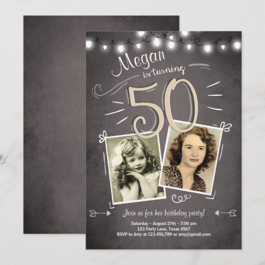 50e verjaardag uitnodiging Vintage 50 jaar (Voorkant / Achterkant)