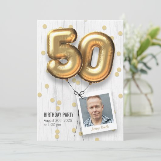 50e verjaardag Uitnodiging voor volwassen gouden b (Staand voorkant)