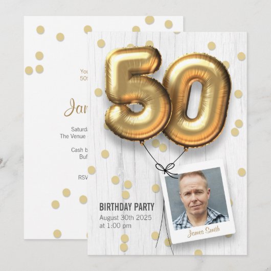 50e verjaardag Uitnodiging voor volwassen gouden b (Voorkant / Achterkant)