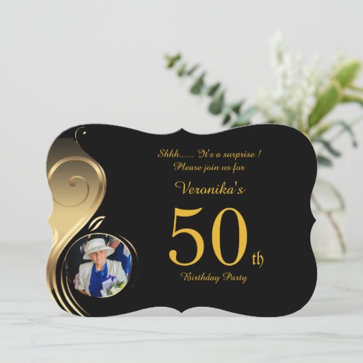 50e, Verjaardag Uitnodiging Vrouw Elke leeftijd, F (Staand voorkant)