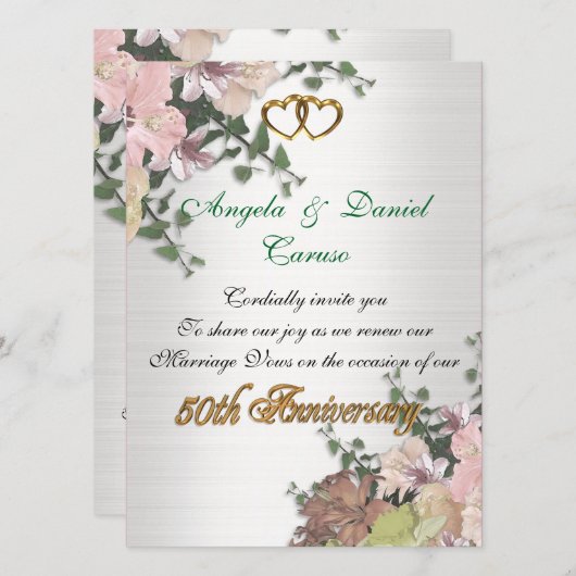 50e verjaardag Uitnodiging Waterverf bloemen (Voorkant / Achterkant)