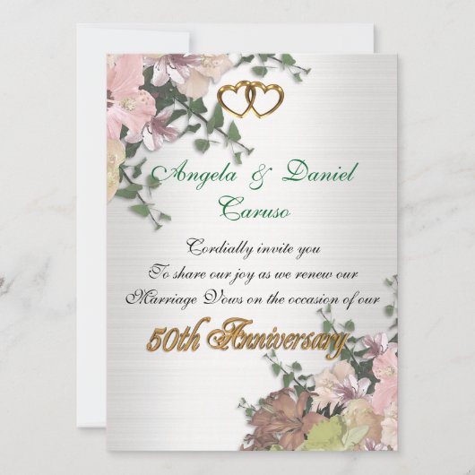 50e verjaardag Uitnodiging Waterverf bloemen (Voorkant)