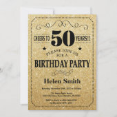 50e verjaardag uitnodiging zwart en goud glitter (Voorkant)