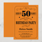 50e verjaardag uitnodiging zwart en Sinaasappel (Voorkant / Achterkant)