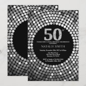 50e verjaardag uitnodiging zwart en zilver glitter (Voorkant / Achterkant)