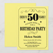 50e verjaardag Uitnodiging zwart-geel (Voorkant / Achterkant)