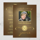 50e verjaardag Uitnodigingen - Antiek goudmonogram (Voorkant / Achterkant)