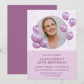 50e verjaardag Uitnodigingen Ballonnen Foto Paarse (Voorkant / Achterkant)