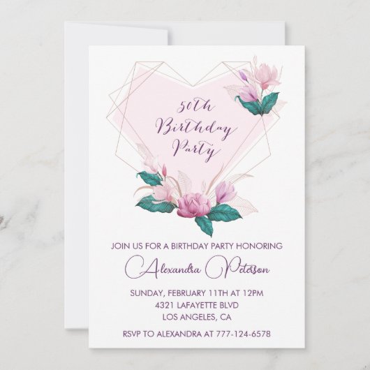 50e verjaardag uitnodigingen Elegant Boho roze (Voorkant)