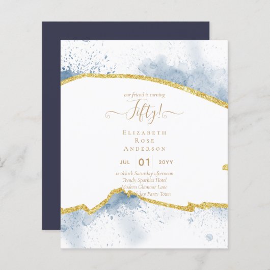 50e verjaardag Uitnodigingen Glitter Glamor (Voorkant / Achterkant)