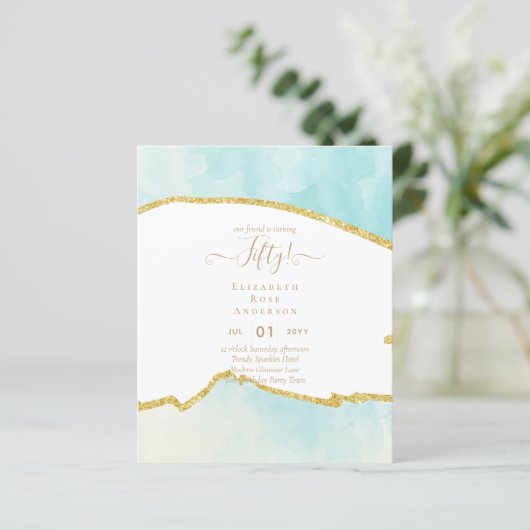 50e verjaardag Uitnodigingen Glitter Glamor (Staand voorkant)