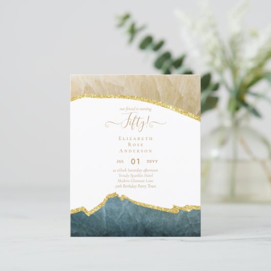 50e verjaardag Uitnodigingen Glitter Glamor (Staand voorkant)