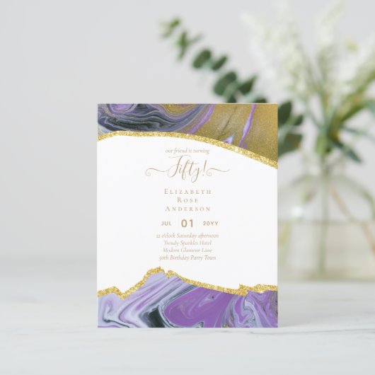 50e verjaardag Uitnodigingen Glitter Glamor (Staand voorkant)