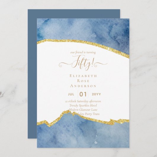 50e verjaardag Uitnodigingen Glitter Glamor (Voorkant / Achterkant)