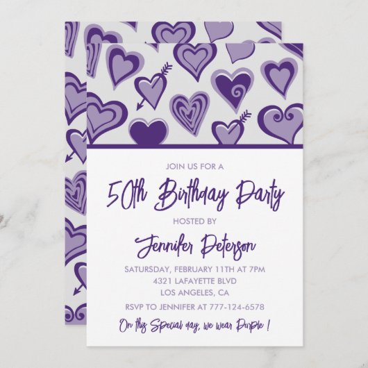 50e verjaardag uitnodigingen Schattige Harten Paar (Voorkant / Achterkant)