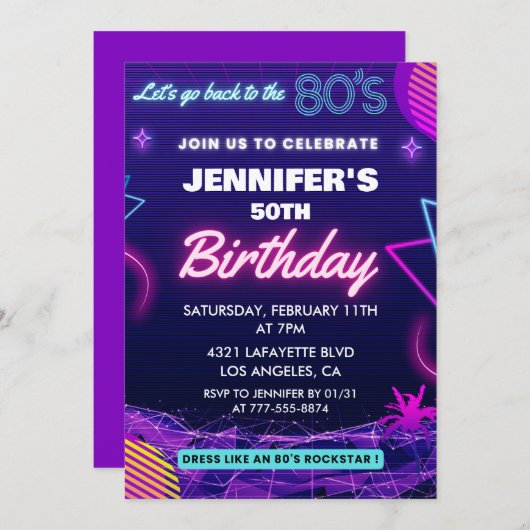 50e verjaardag uitnodigingen Terug naar de jaren 8 (Voorkant / Achterkant)