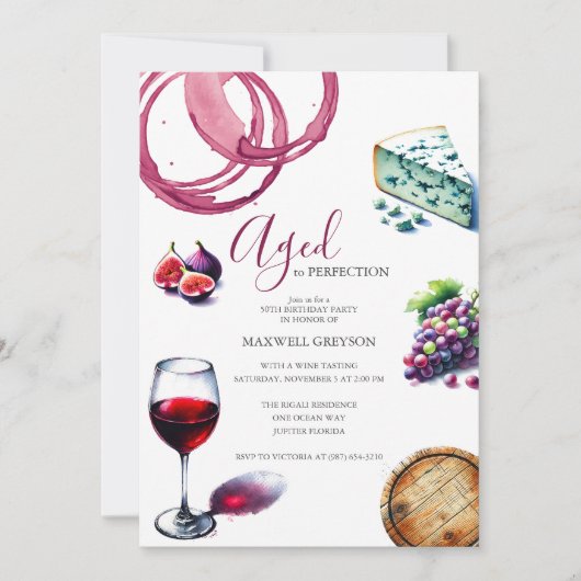 50e verjaardag uitnodigingen trendy wijn thema (Voorkant)